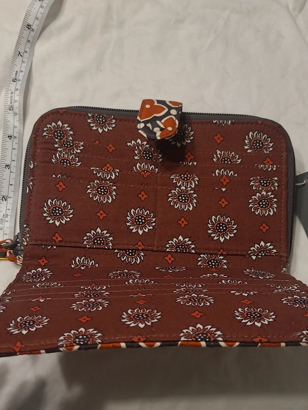 Vera Bradley Orange Floral Quilted Zip-Around Wallet with Snap Tab